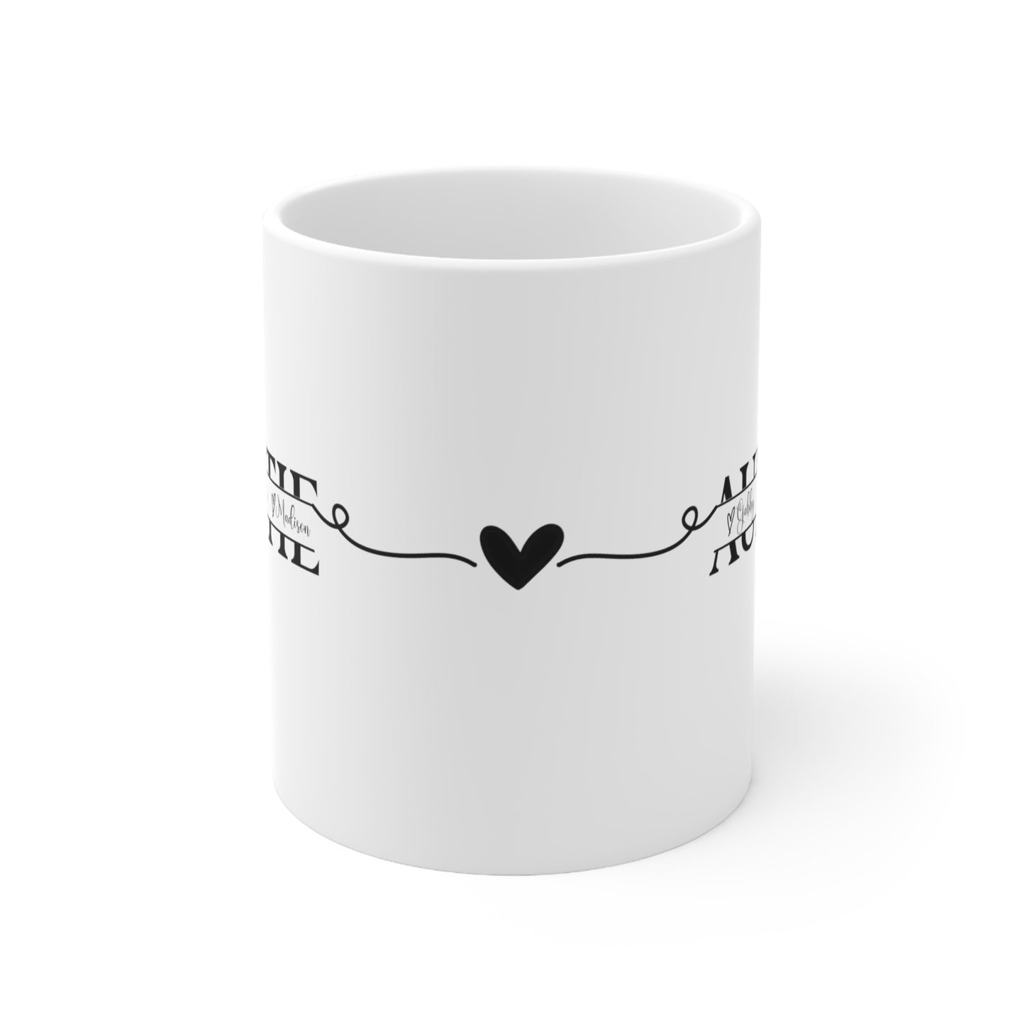 Auntie Mug With Custom Kids Names, Gift for Aunt, Heart, 11oz Mug