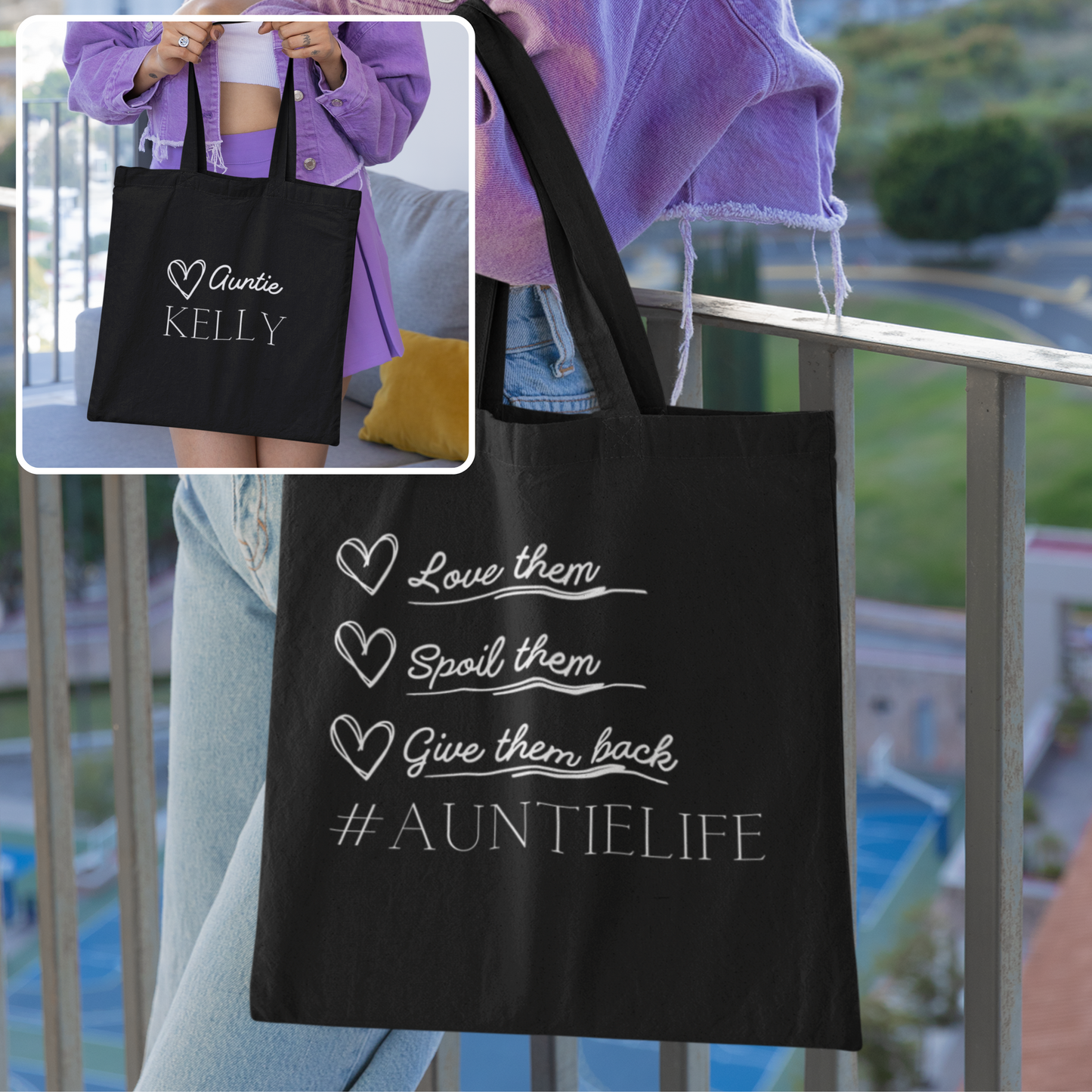 Auntie Life Cotton Canvas Tote Bag with Custom Aunt Name