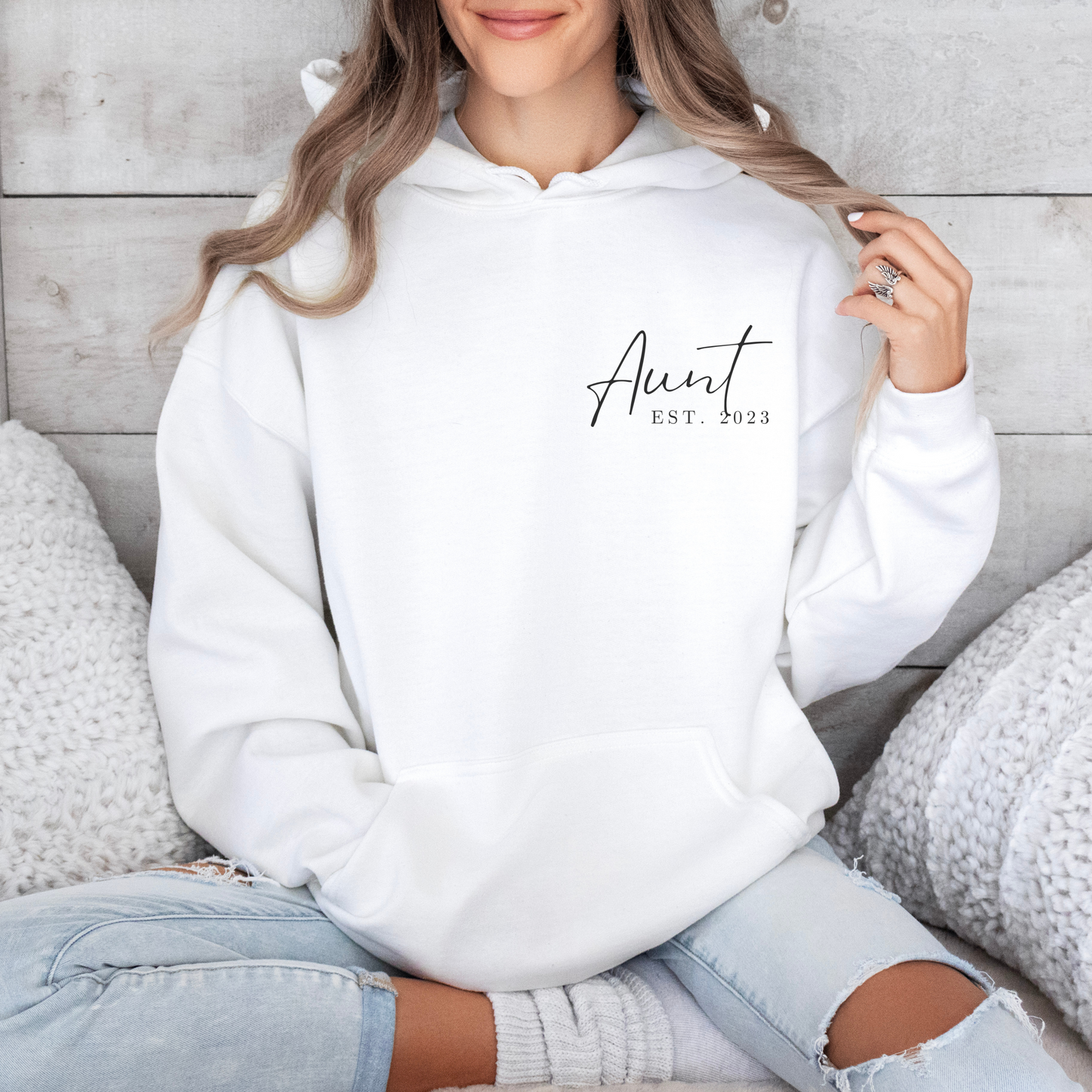 Custom Aunt EST Hoodie, Personalized Kids Names On Sleeve