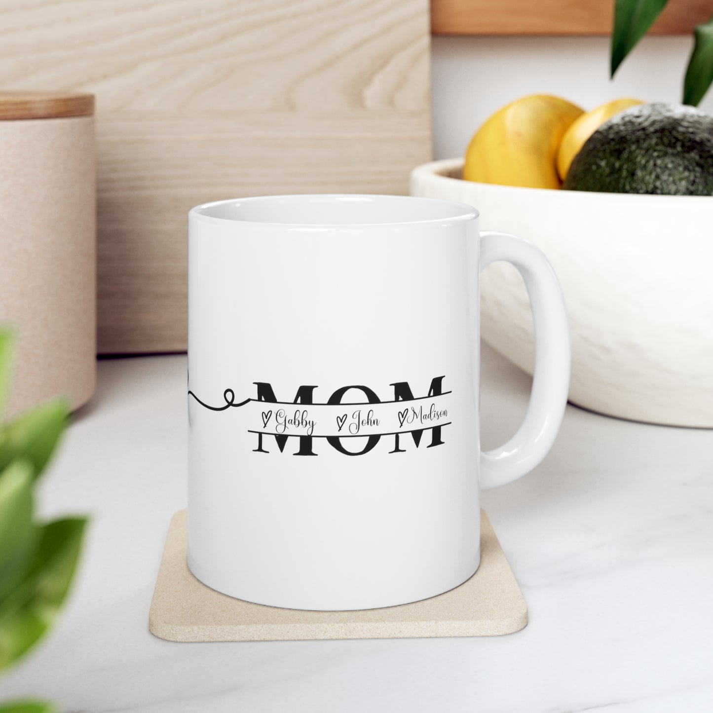 Mom Mug with custom kids names, Ceramic Mug 11oz