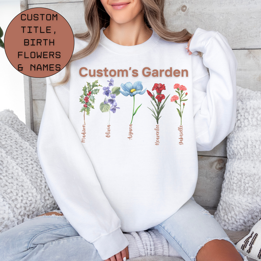 Custom Grandmas Garden With Names Sweatshirt, Personalized Birth Month Flowers, Grandma Shirt