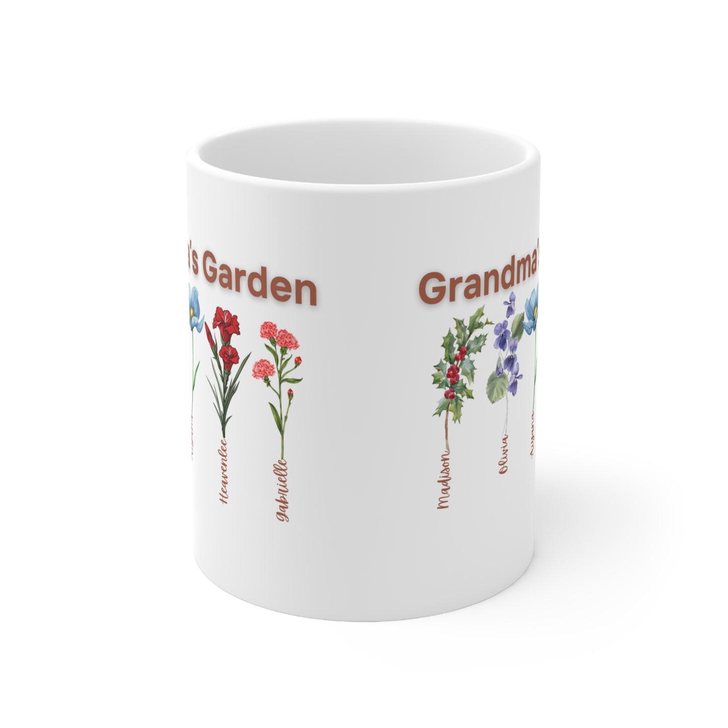 Custom Grandmas Garden with Names Mug,  Personalized birth month flowers, 11oz